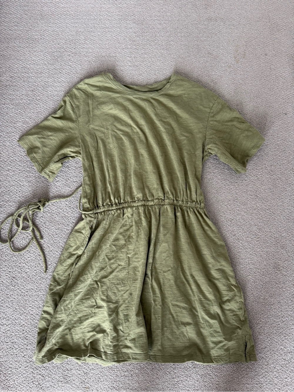 Old Navy Olive Green Short Sleeve Tie-Waist Dress